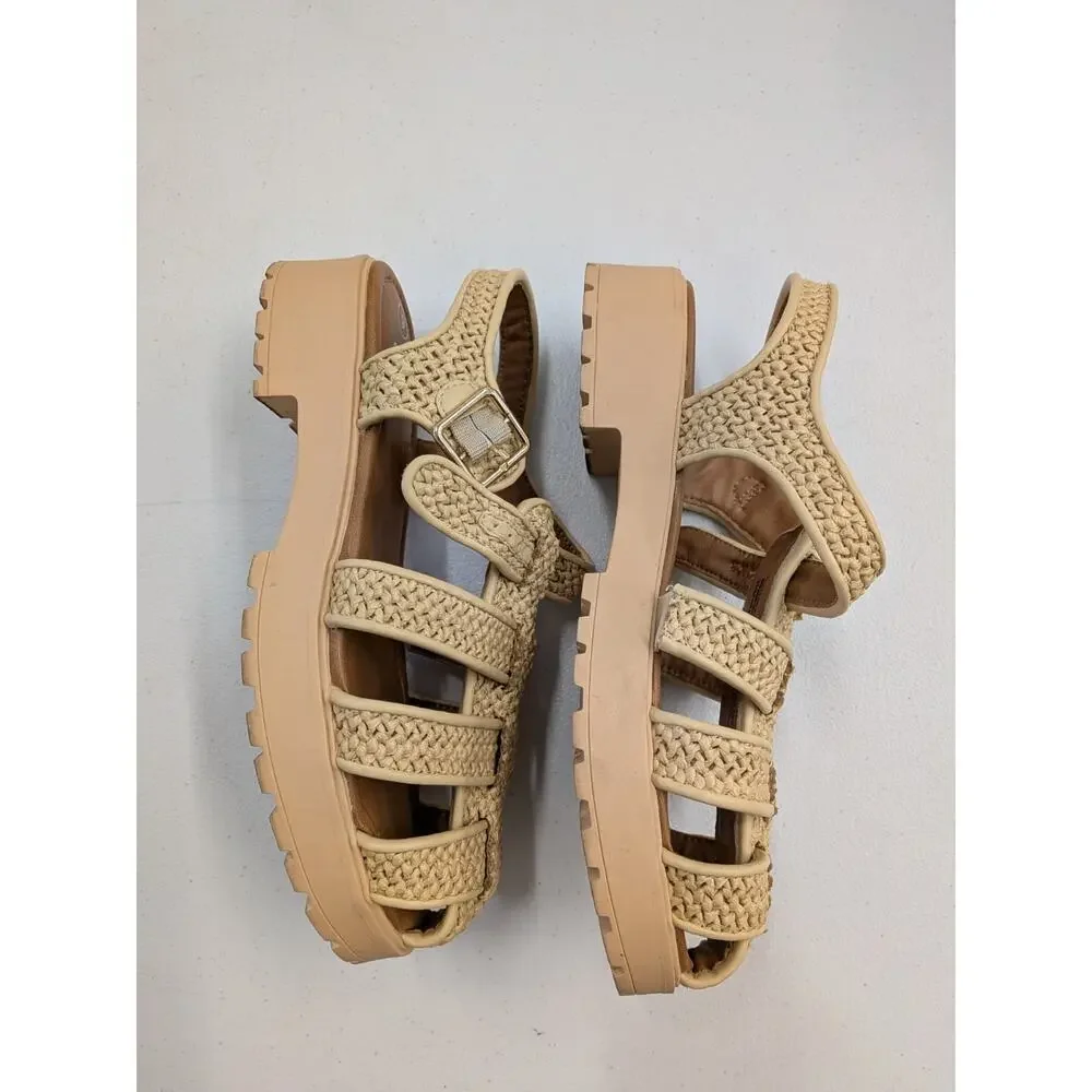Art Class Girls Beige Woven Fisherman Sandals Platform Buckle Strap Size 6